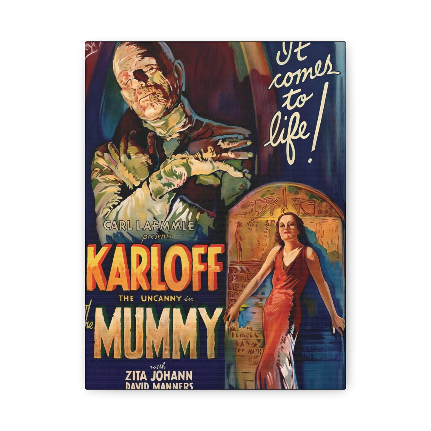 Retro Movie Classic Horror The Mummy Poster Art Canvas, Stretched, 1.25" Thick - FREE SHIPPING