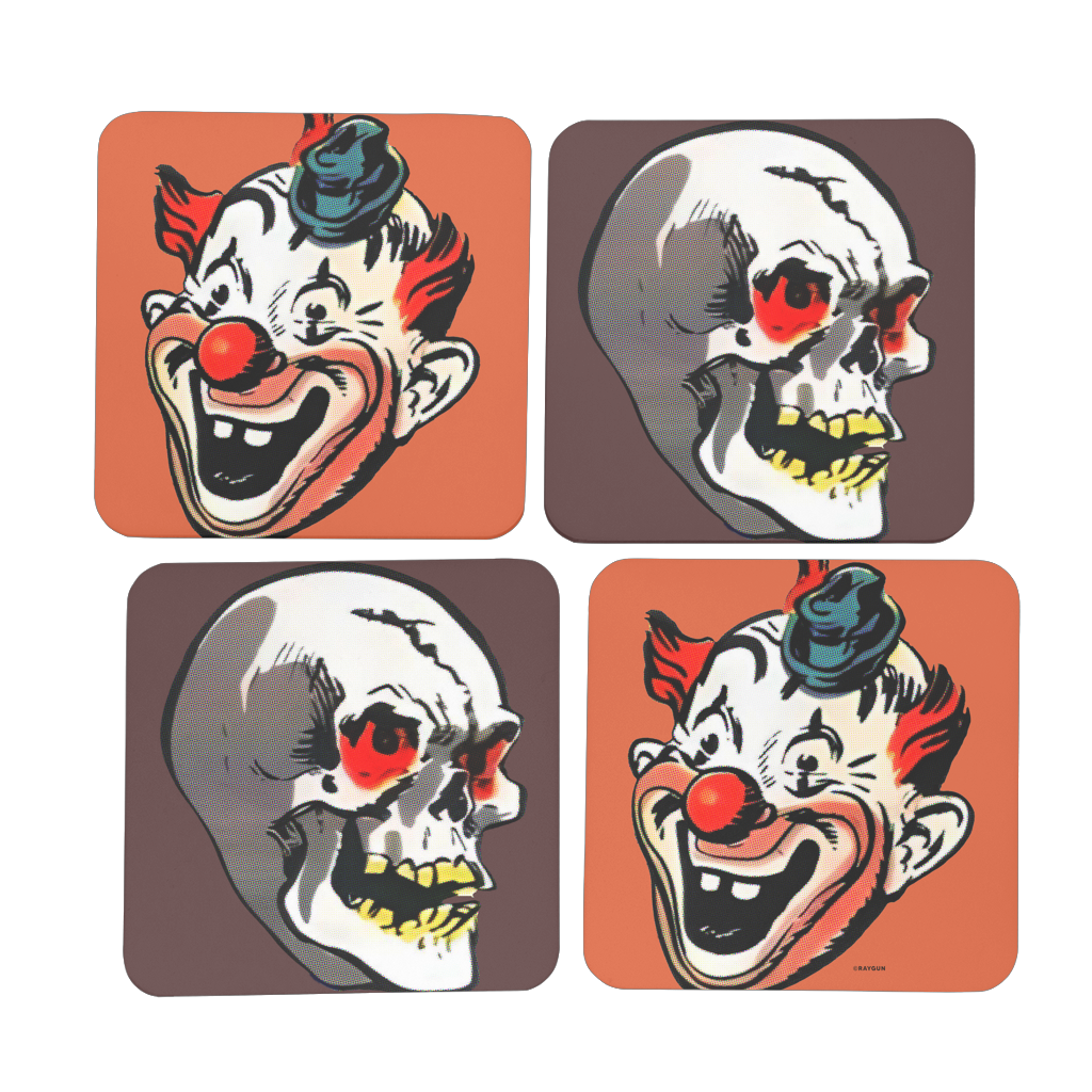 RAYGUN Creepy Clown and Skull Hardboard Coaster Set of 4