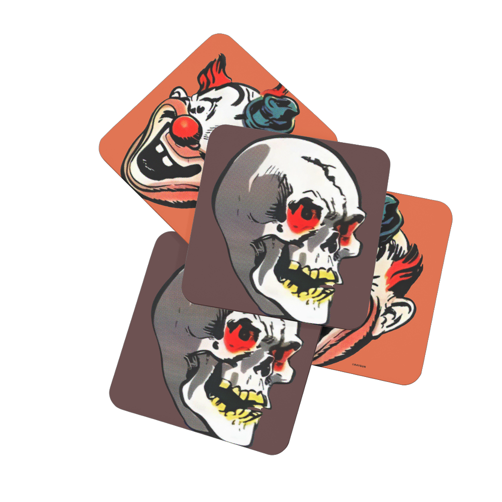 RAYGUN Creepy Clown and Skull Hardboard Coaster Set of 4