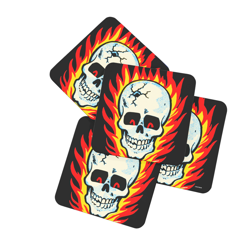 RAYGUN Hot Head Skull Hardboard Coaster Set of 4